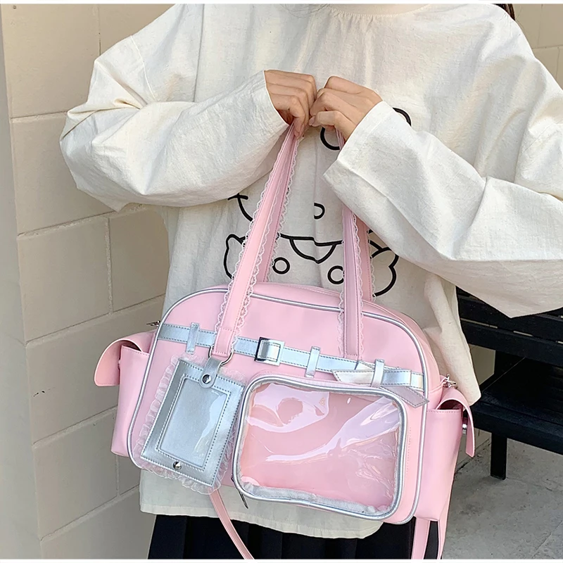 Ita-Tasche mit transparentem Sichtfenster, Otaku-Gürtelschnallen-Design, Umhängetasche, Niedliche Damen-Handtasche mit mehreren Fächern – Detail 16