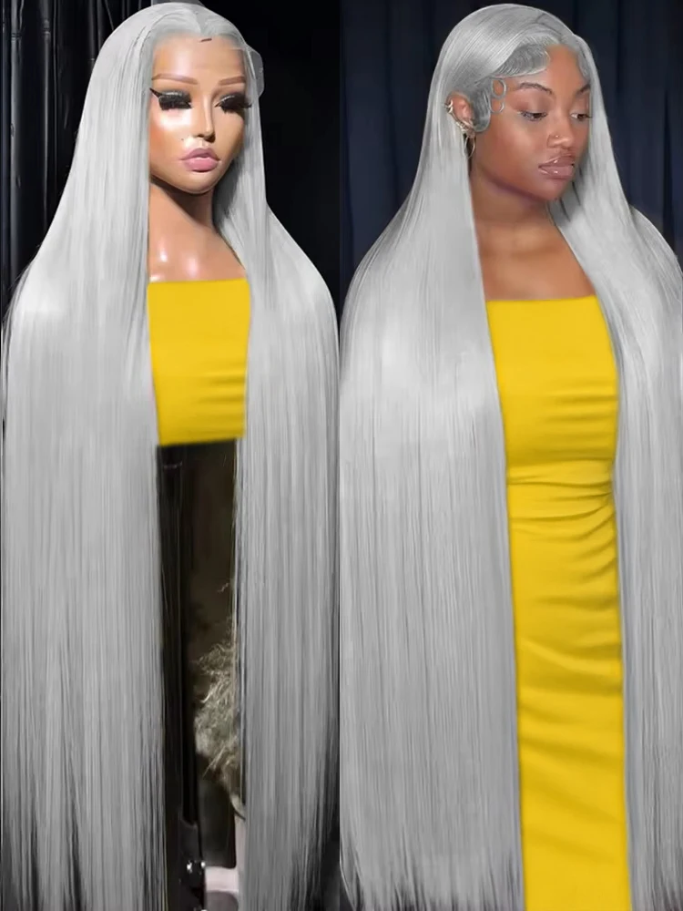 

40inch Grey Human Hair Wigs Hd Lace Wig 13x6 Human Hair Silver Grey Bone Straight Hd Lace Frontal Wigs For Women Colored 250%