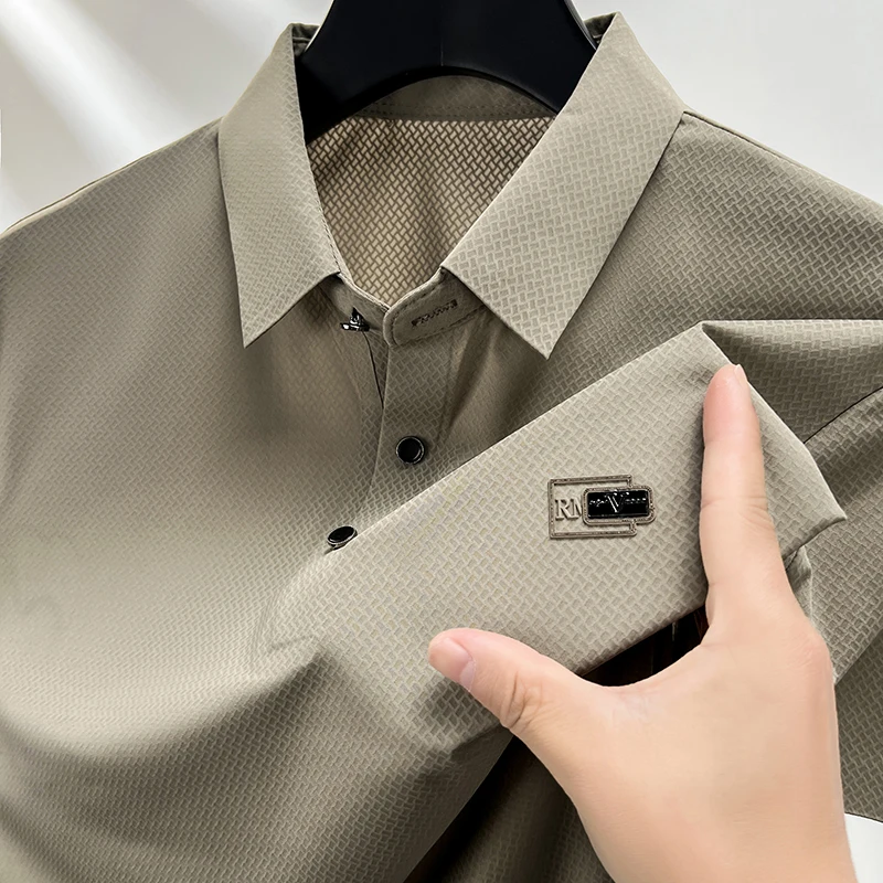 

High end brand men's short sleeve POLO shirt 2024summer new fashion custom design printed top breathable ice silk casual T-shirt