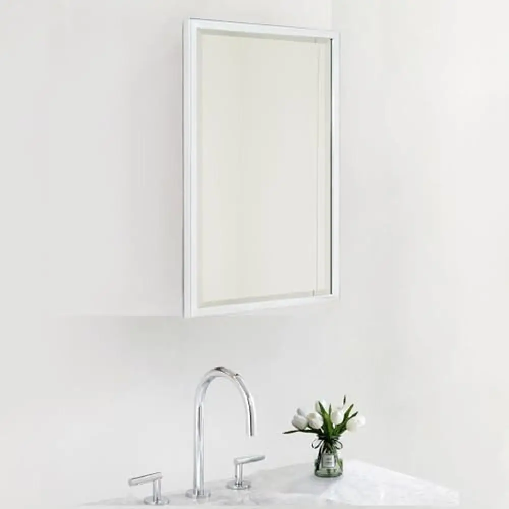 Bathroom Medicine Cabinet Mirror Metal Framed Beveled Glass Shelves Adjustable Chrome Squared Cornered Rectangle 16x4.72x24 Flip