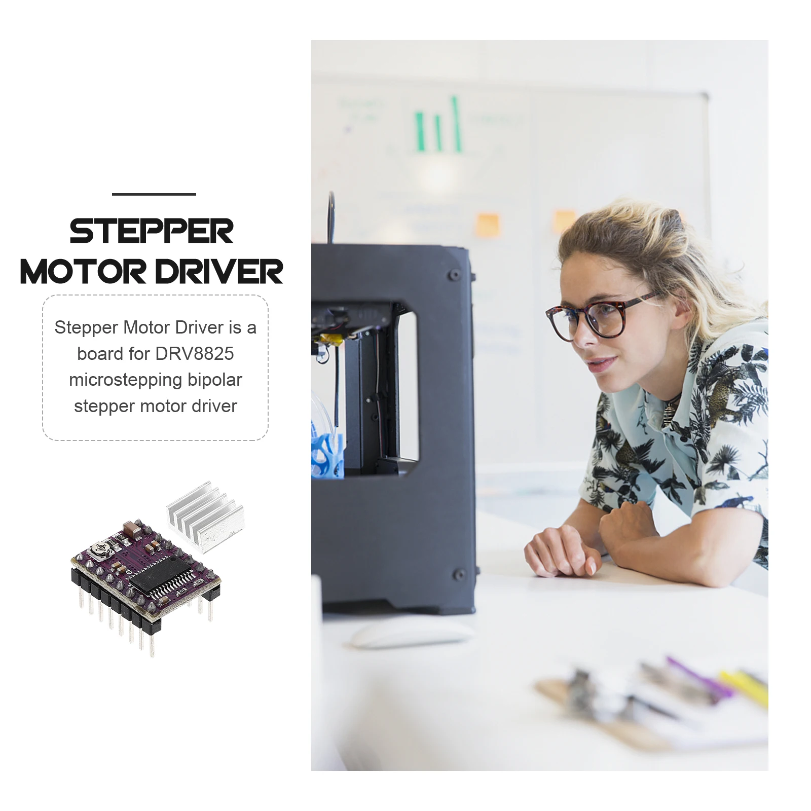 

5 Pcs Stepper Motor Motion Control Module Driver with Heat Sink for Printer Drivers 3D