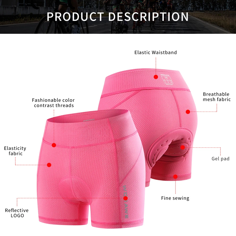 WOSAWE Cycling Underwear Women 5D Gel Padded Shorts Breathable Shockproof Underwear Mountain Bike Tights MTB Bicycle Underpants