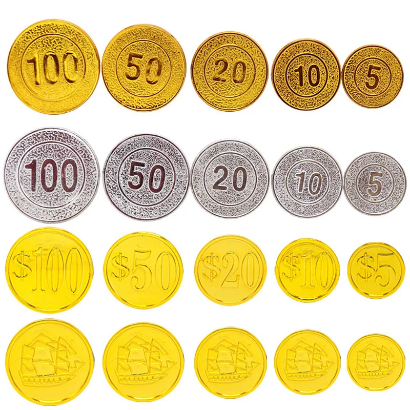 100pcs Pirates Gold Coins Plastic Fake Game Props Accessary Christmas Treasure Treasure Props Funny Cosplay Playing Toys Kids