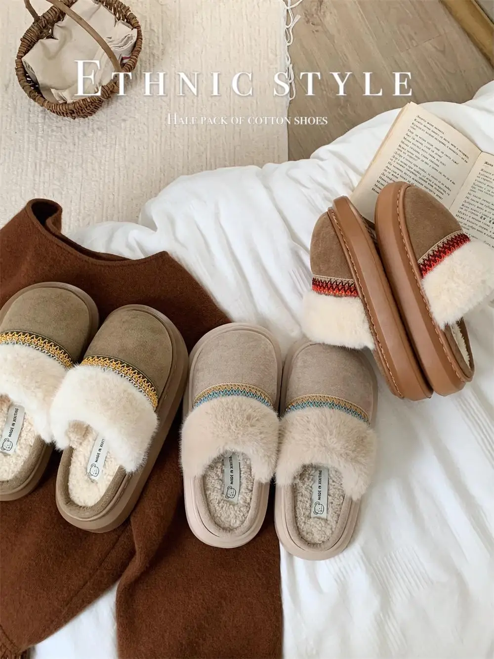 Indoor And Outdoor Man Women Slippers Anti Slip Versatile Warm Cotton Slippers For Women Height Increasing Home Slippers
