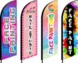 Beach Feather Flag, Fabric Printing Only Without Stand, Face Paint FacePainting Nail Art Work Studio Polish Salon, Custom