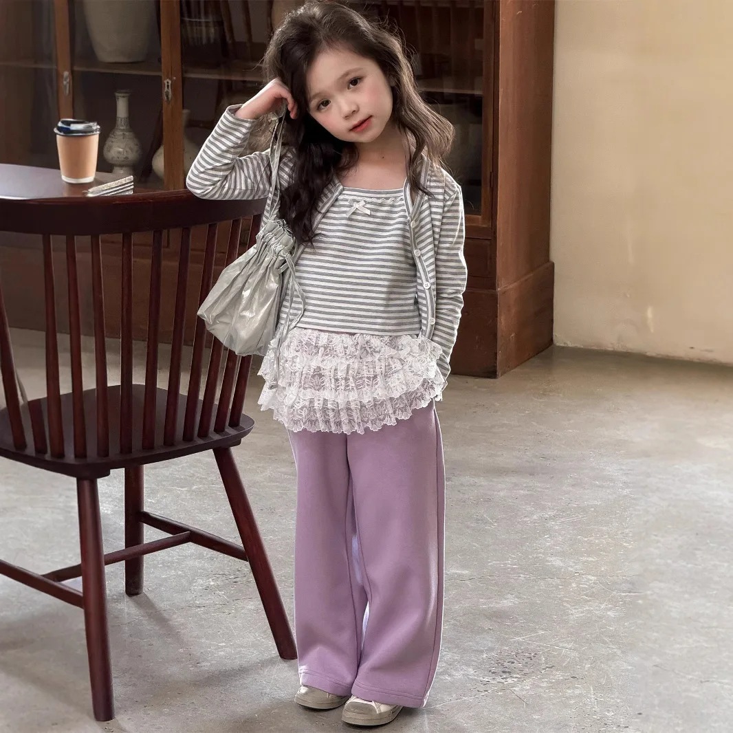 Girls' Health Pants Spring and Autumn 2025 New Style Korean ELace Lace Casual Pants Spring Style Children's Pants