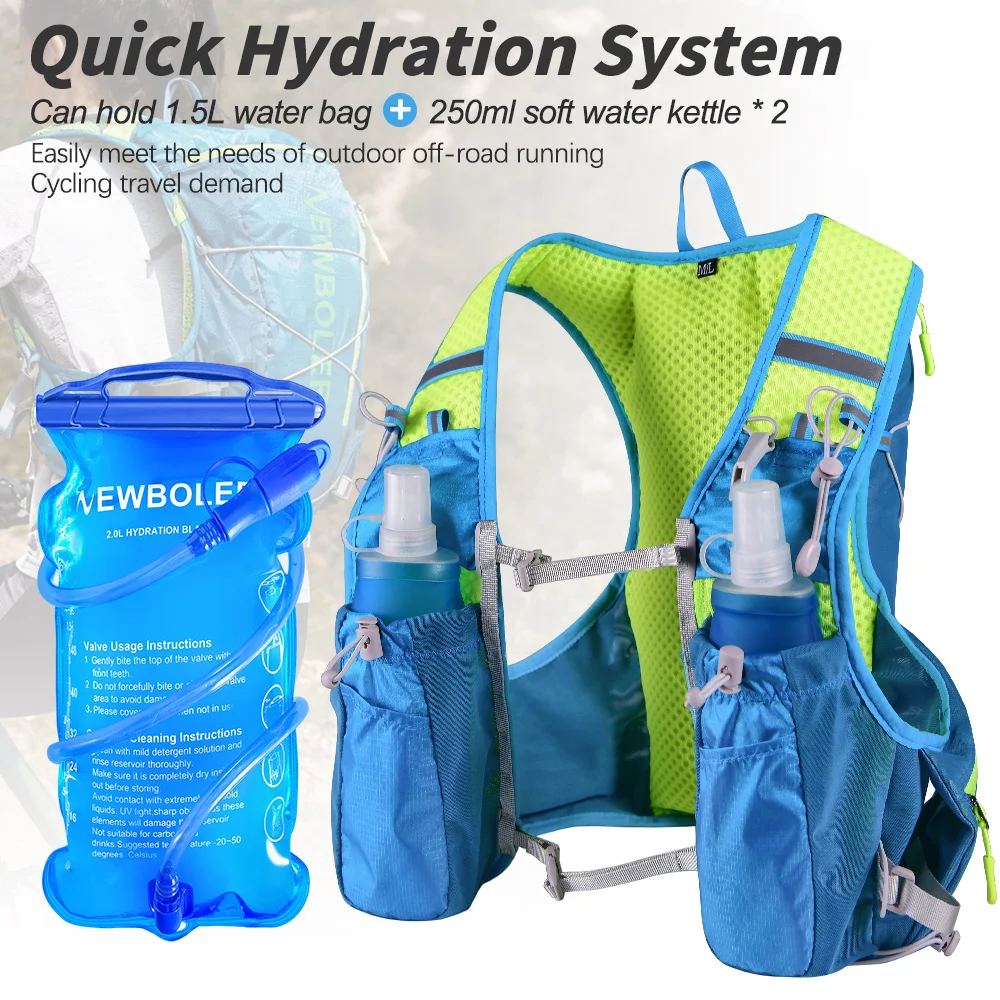 NEWBOLER Lauf-Hydrationsweste Rucksack für Herren, Fahrrad-Rucksack, Wander-Marathon-Weste mit 2L Wasserbeutel und 500ml Wasserflasche – Detail 8