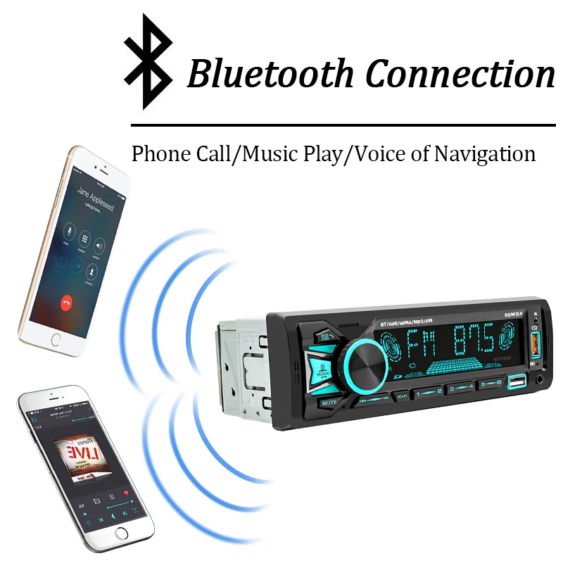 Hippcron 1Din Car Radio Stereo Bluetooth MP3 Player Autoradio 60Wx4 FM Receiver With Remote Control AUX/USB/TF Card In Dash Kit