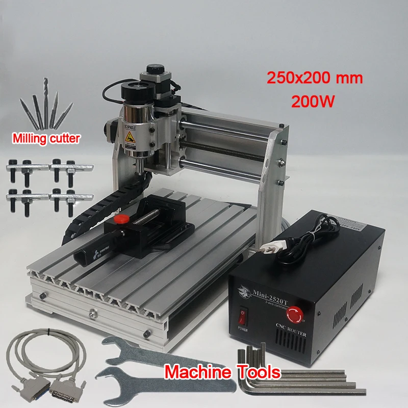 

CNC Wood Router Milling Machine 2520T Mach3 3axis 200W for New User Home DIY Hobby EU RU Stock Mini Desktop