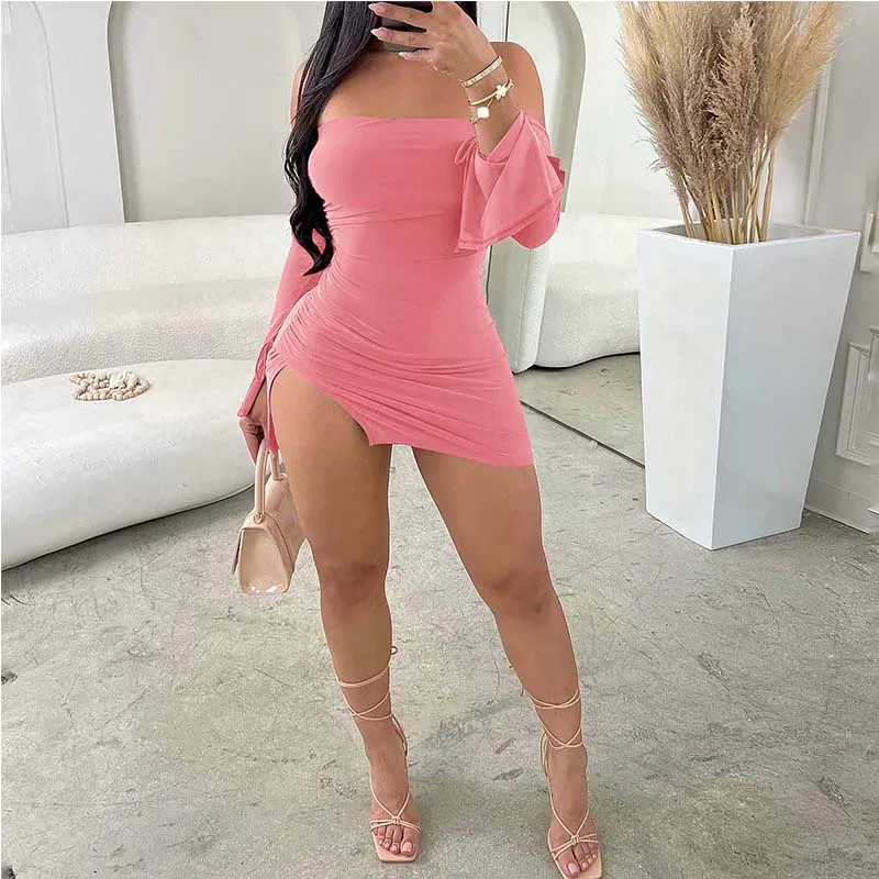 Women Strapless Backless Mini Dress For Women Black Off-shoulder Long Sleeve Bodycon Club Party Dress Clothes