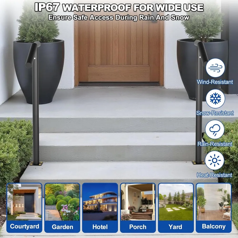 درابزين فردي بخطوة 1-2 - حاجز درج خارجي - درابزين حديد مطاوع واحد مع مجموعة أدوات DIY، مسحوق حاجز يدوي أسود 38 ساعة #3