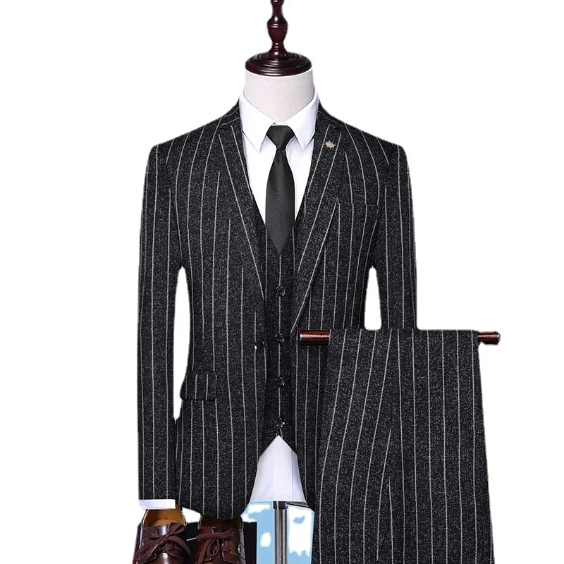 Men Suit Groom Wedding Dress Tuxedo 3 Pcs Blazers High quality Jacket Vest Pants Fashion Plaid Casual Office Business slim suit