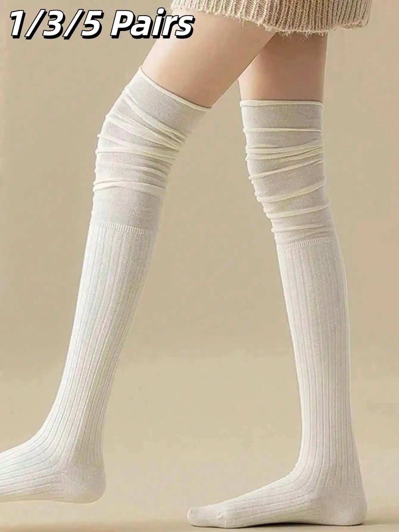 

1/2/3/5 Pairs Women's Knee-High Socks - Elastic Thin Long Solid Color Polyester Knee-High Socks, Knee-High Socks, All Season, Suitable For Outdoor Casual - Office Casual Wear Women's Socks White Socks Suitable For Summer Shoes Wedding