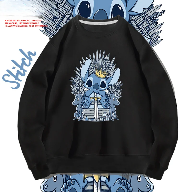 Disney Stitch Crew Neck Pullover Men's Sweater Spring and Autumn Cartoon Printing Loose Shoulder Long Sleeve Couple T-Shirt