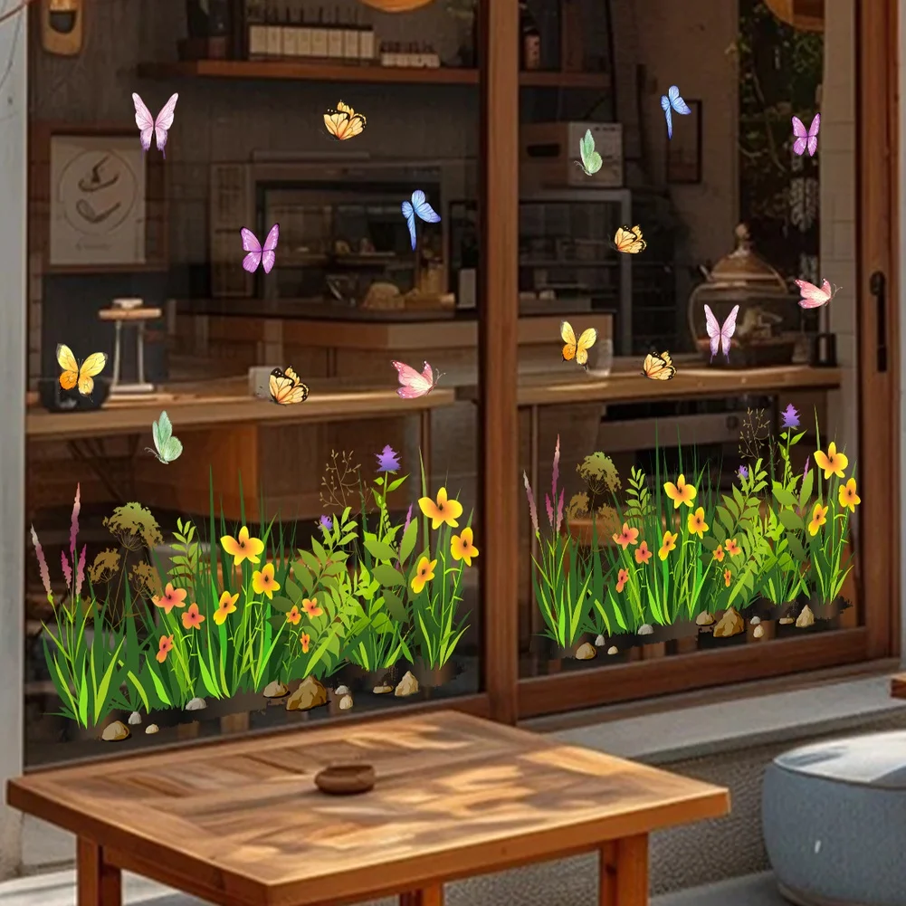 Wildflower-Themed Static Cling for Windows Made from PVC with Non-Residue Static Adhesion for Frequent Repositioning