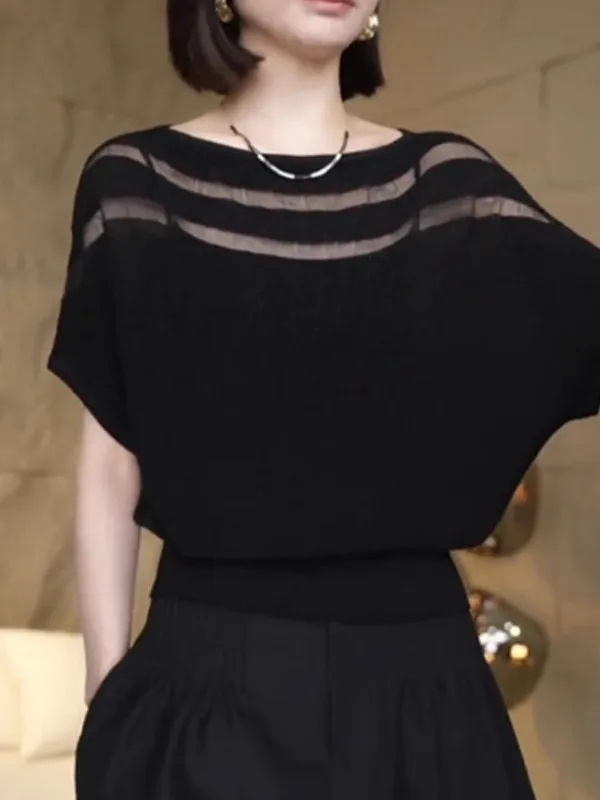 Summer 2026 Women's Loose Fit Short Sleeve T-Shirt round Neck Mesh Splice Thin Breathable Skin-Friendly Casual Top