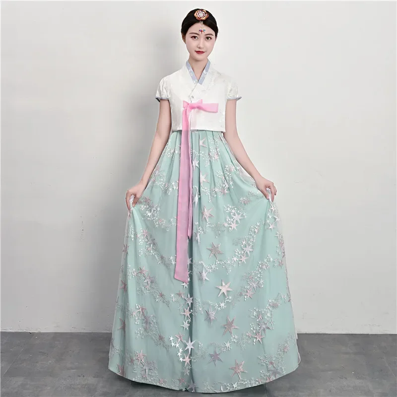 Disfraz de Hanbok De Palacio tradicional coreano para mujer, vestido de actuación de baile de minorrilla de manga corta, fiesta de boda de princesa elegante