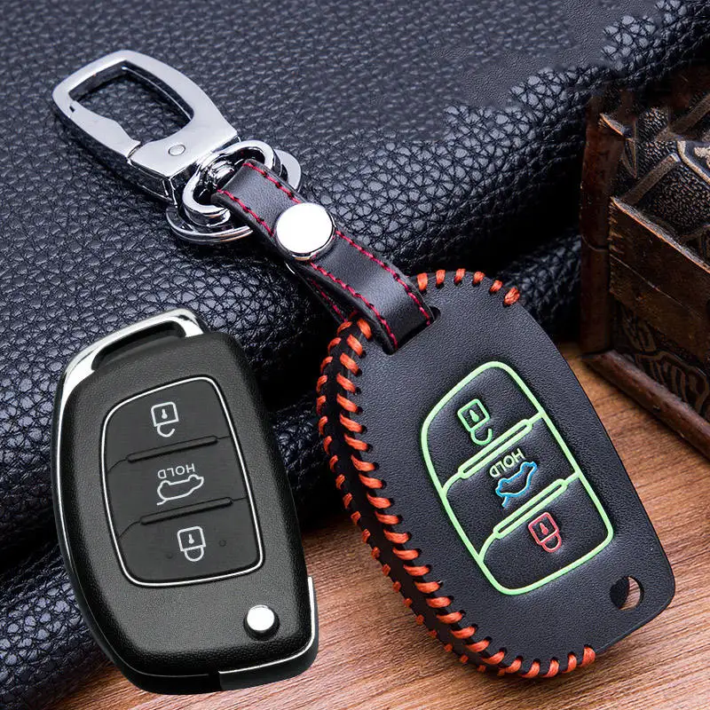 Leather Car Key Case Cover For Hyundai Tucson Creta i10 ix25 ix35 i20 i30 HB20 Elantra Verna Mistra Santa Fe Protection