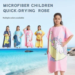 Microfiber children quickdrying robe, printed animals hooded towel poncho, water absorption quick-drying sand-free for swimming