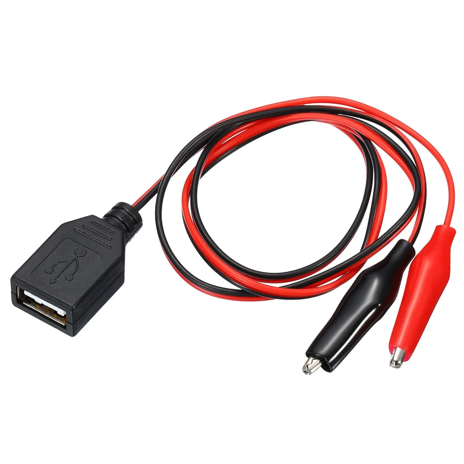 Alligator Test Clips Clamp to USB Female Socket Test Leads Connector Power Supply Adapter Wire 50CM Cable Red Black