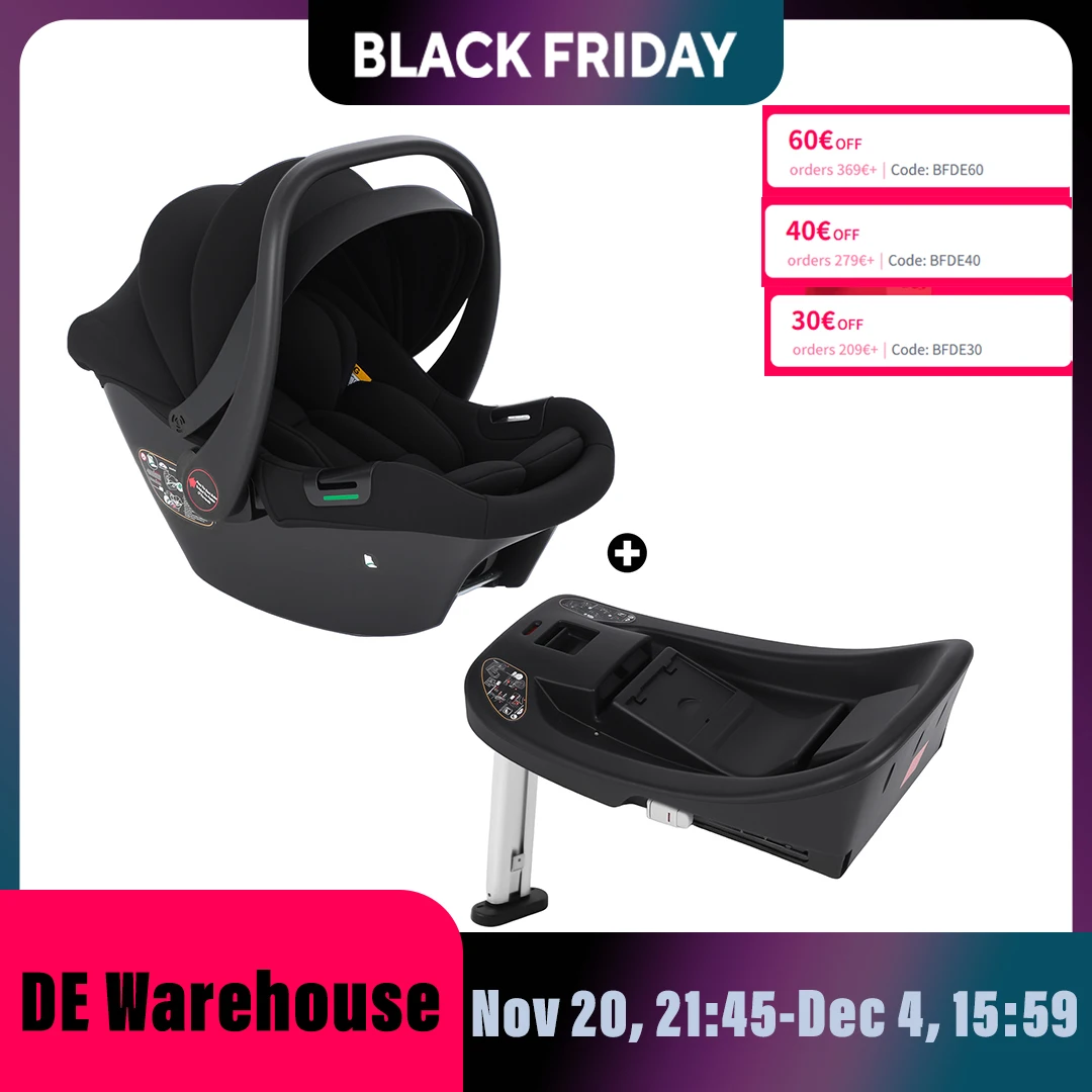 Seggiolino auto per bambini taglia I con stazione base Isofix Seggiolino auto 0+ UPF 45+ Protezione solare Rete traspirante Nero