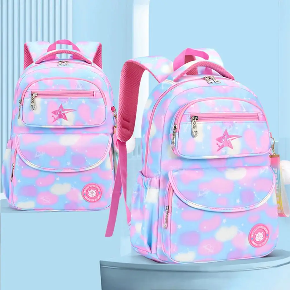 6-12 Years Girls Schoolbag Gradient Color Print Large Capacity Multi-pockets Primary School Kids Students Bookbag School Supply