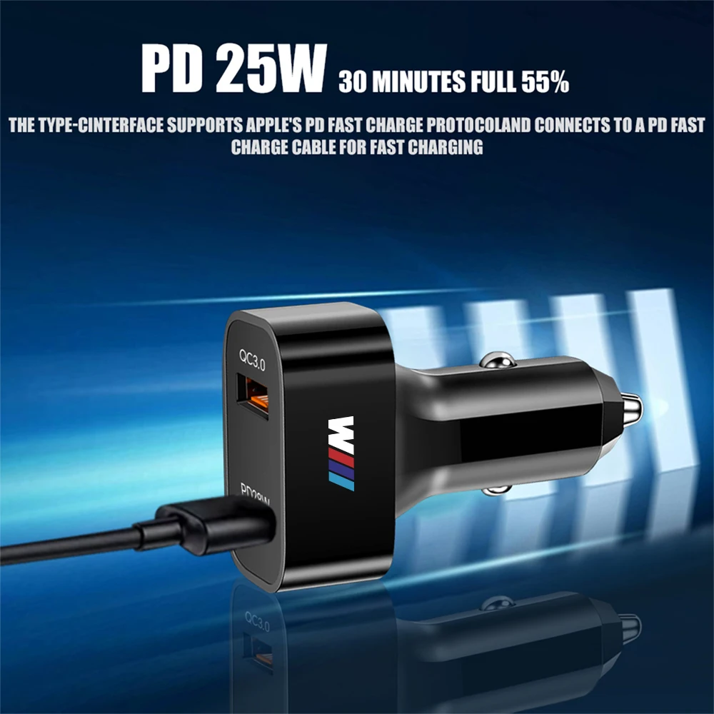 Car Charger USB Type-C Fast Charging Adapter Car Accessories For BMW M Performance M3 M5 M6 F01 F20 F10 E39 E84 E91 E92 X1 X5 X6