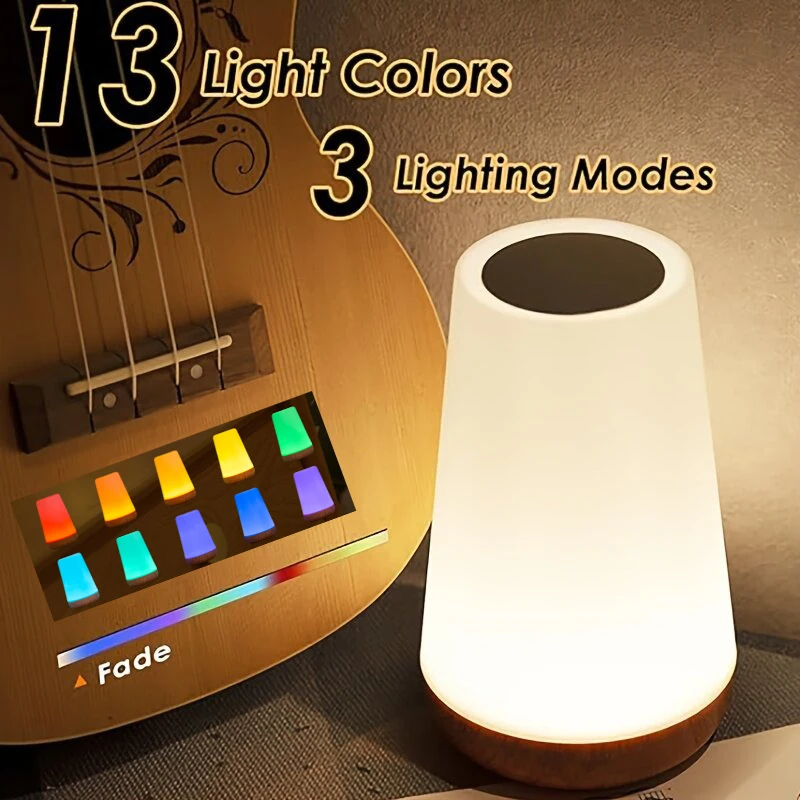 

Светодиодный ночник с сенсорным управлением USB, 13 цветов, регулируемая яркость, прикроватная лампа с пультом дистанционного управления для спальни, кемпинга, чтения, декора