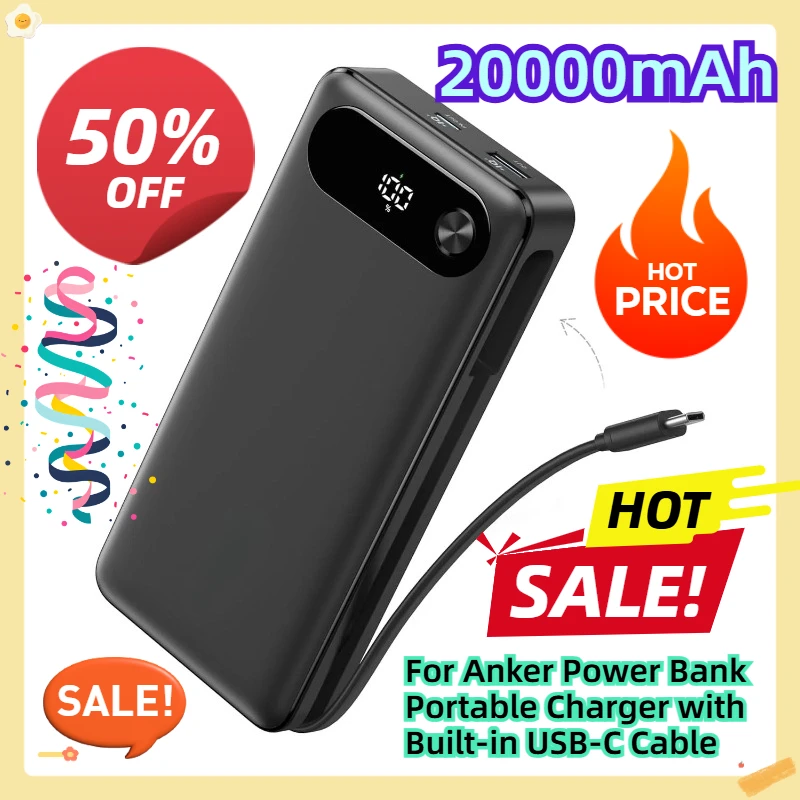 

For Anker Power Bank 20000mAh Portable Charger with Built-in USB-C Cable