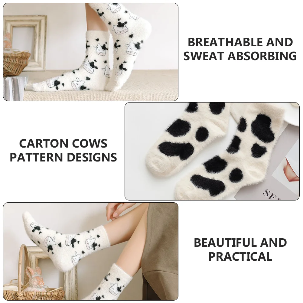 Chaussettes d'hiver en coton avec imprimé vache pour femme, chemise fantaisie, vache de dessin animé, 2 paires