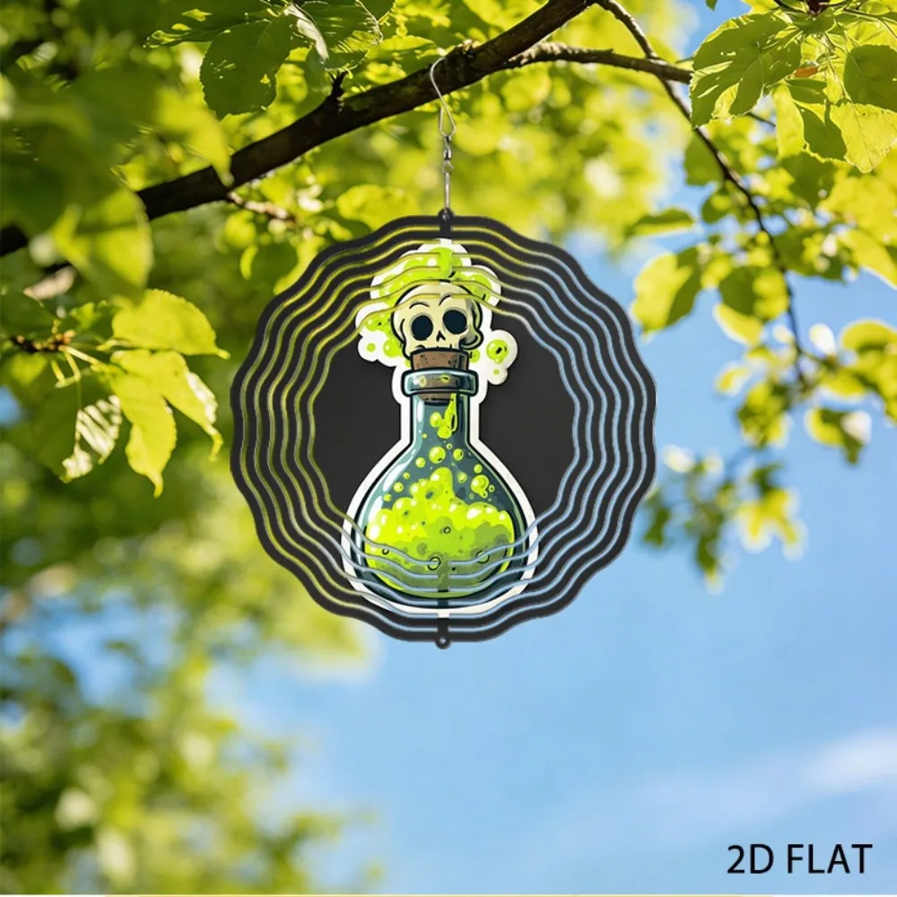 Wrought Iron Skull Potion Bottle Wind Chime Gothic Garden Decor Outdoor