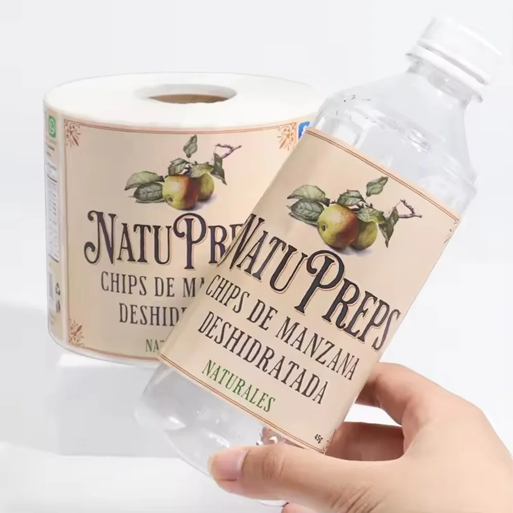 ملصقات فينيل شفافة مخصصة | ملصقات زجاجات المشروبات والعصير المقاومة للماء | ملصقات تغليف شعار العلامة التجارية الشخصية