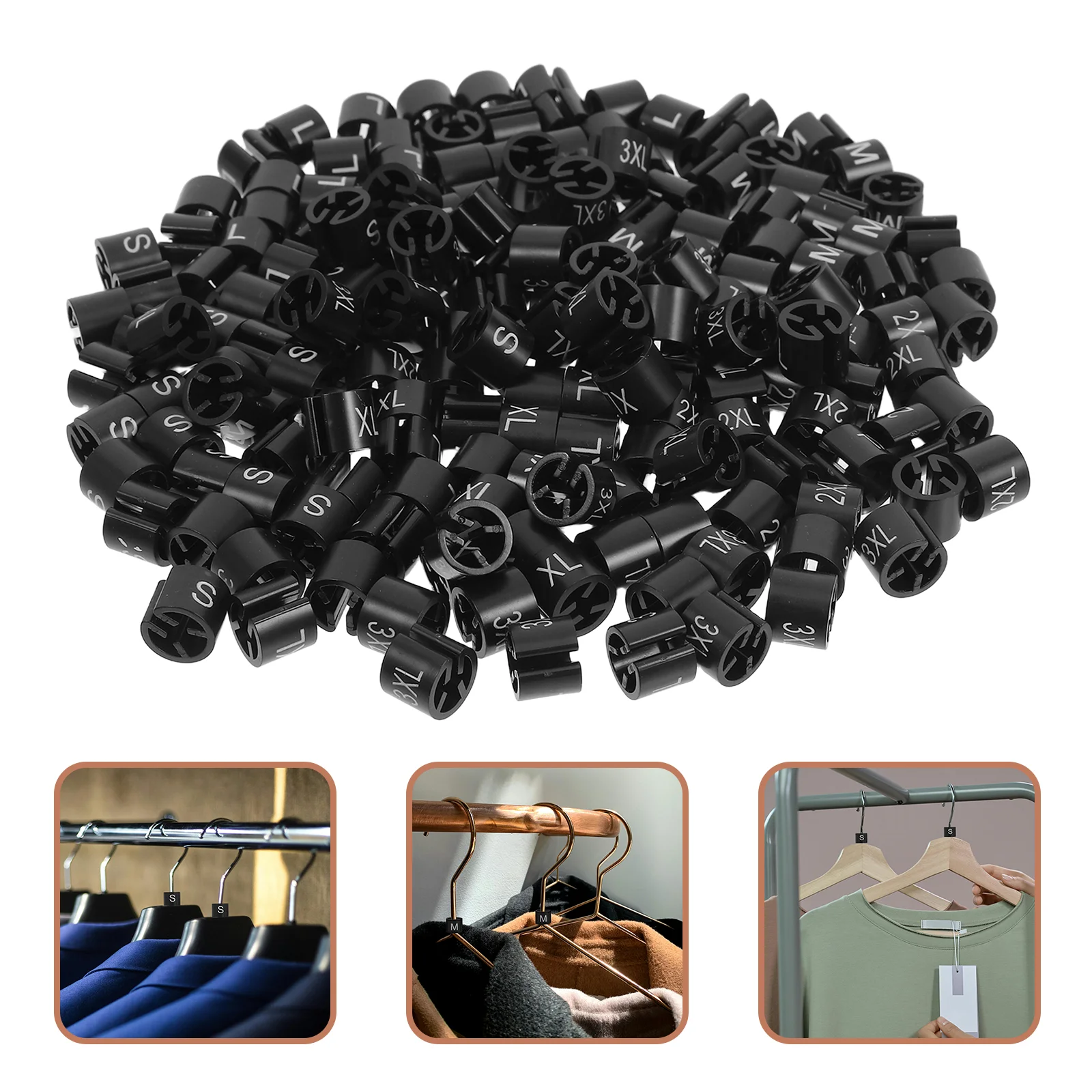 

180 Pcs Clothes Hangers Size Ring Plastic Mini Labels Clip Black Clothing Markers for Color Garment