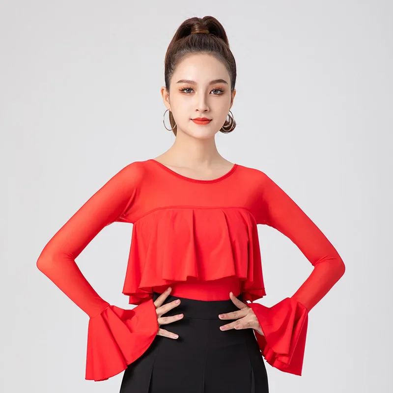 2024 New Latin Dance body Women Fashion Lotus Patchwork Design Latin Dance Tops per Modern Ballroom Dancing Performamnce