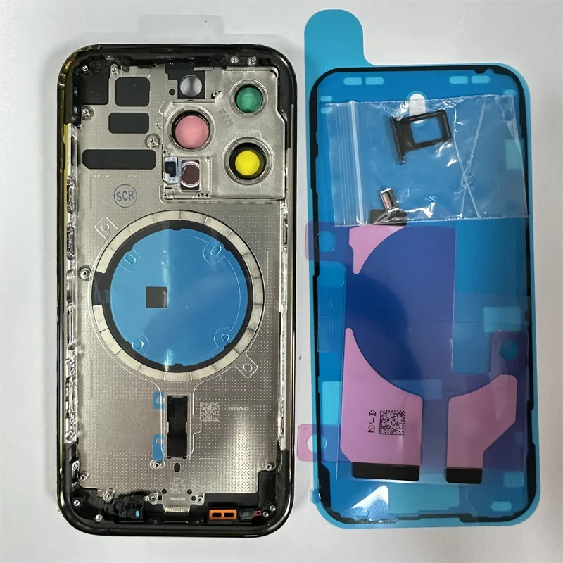 Habitação Versão Europeia para iPhone 14 Pro, Substituição da porta da bateria, CE Logo Back Glass com Camera Glass Lens Repair