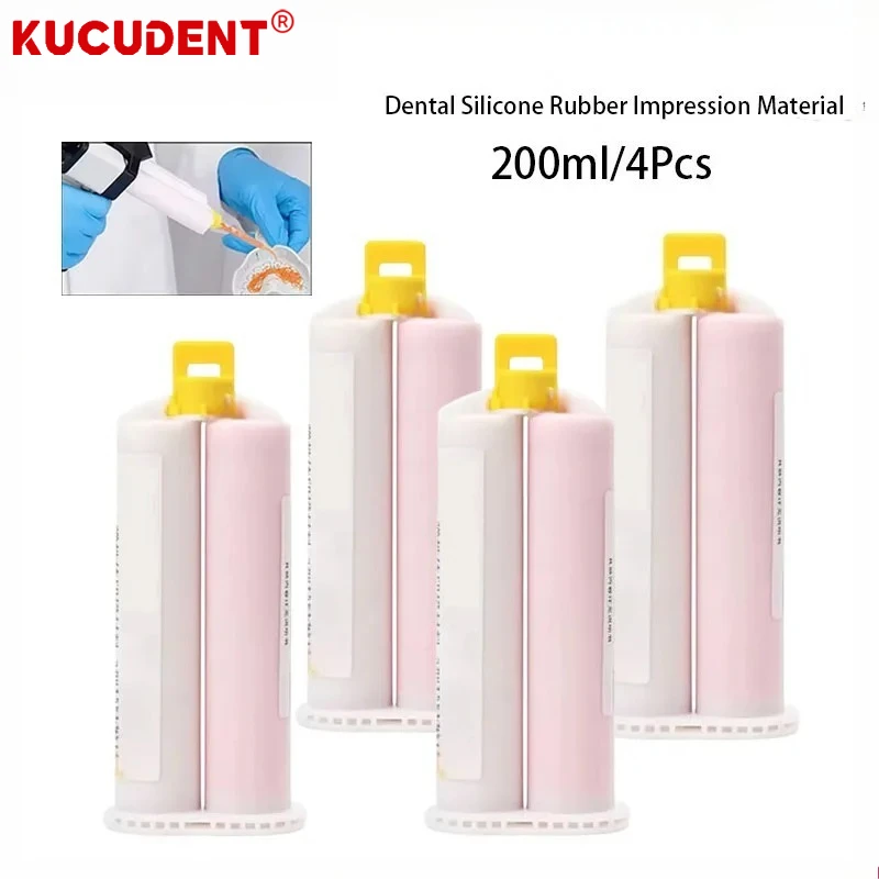 50ml x 4 Dental-Silikon-Abdruckmaterial-Set, leichtflüssige Knetmasse mit Mischspitzen und Pistole für künstliche Zahnfleisch- und Bissregistrierung in der Zahnmedizin