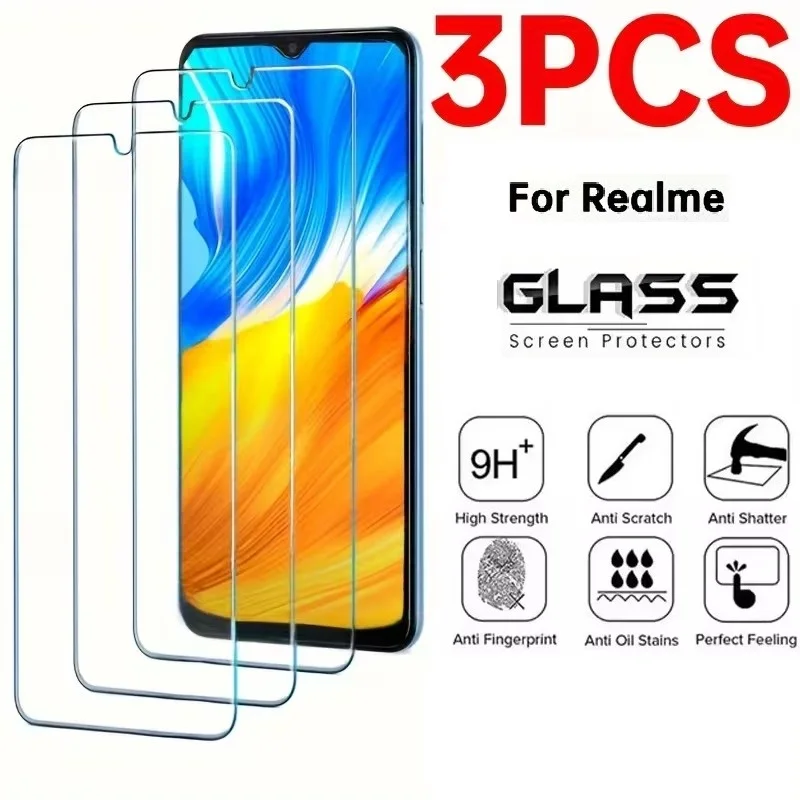 3 uds vidrio templado para Realme C67 4G 5G C2s C3i C11 C21 C20A C33S C25Y C30 Protector de pantalla para C51 C53 C55 C65 C15 C12 C35