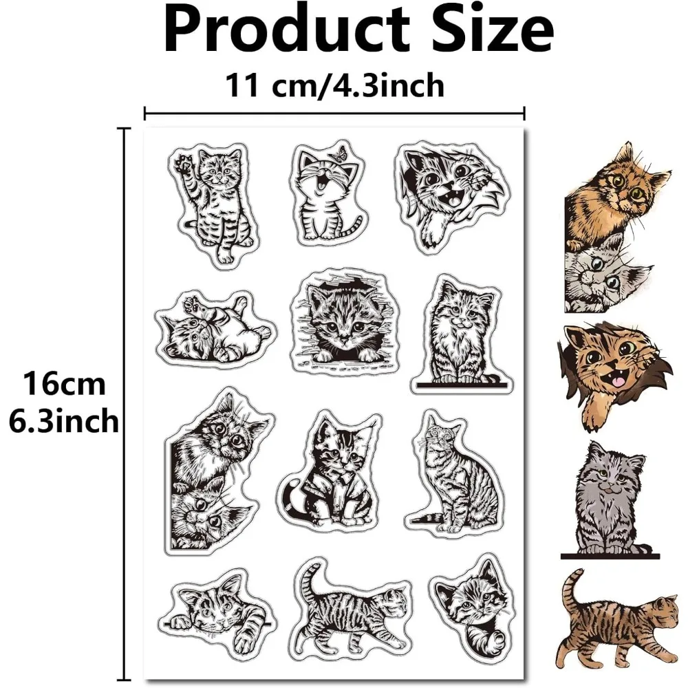 Cat Clear Stamps Animal Kitten Retro Reusable Background Postmark Transparent Silicone Stamp Seals for Journaling Card Making