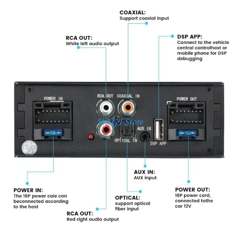 

37JE 4x50W Processor with 16 Pin Cable Car Amplifier AUX Optical Coaxial Input Car Amplifier