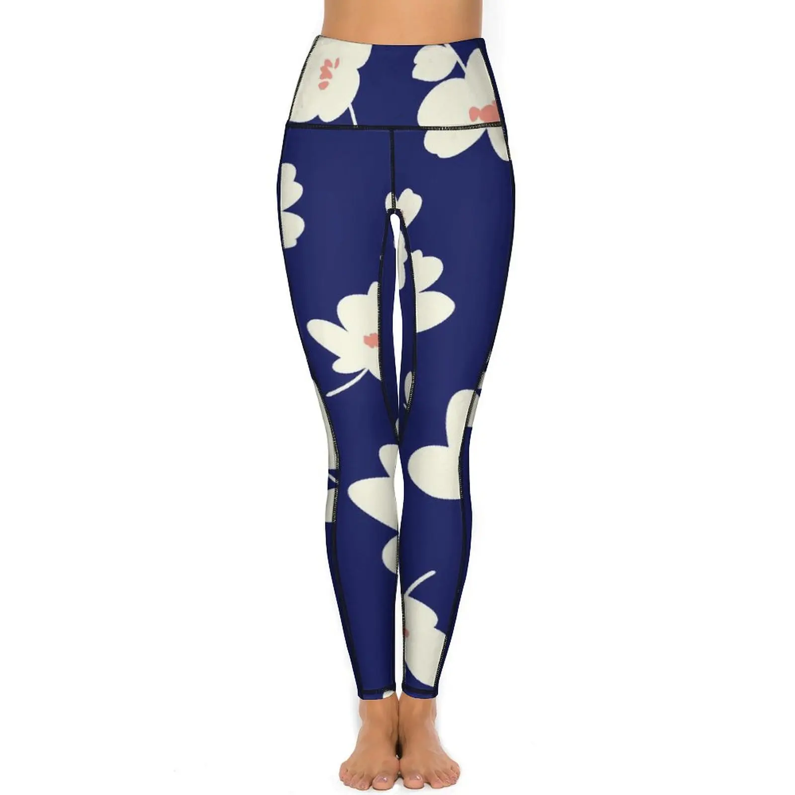 White Daisies Print Leggings Abstract Flower Push Up Yoga Pants Sexy Stretch Yoga Legging Women Pattern Workout Sport Pants