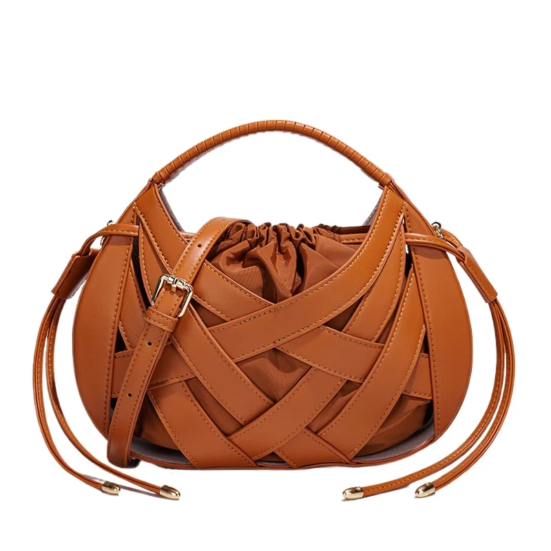 

Vintage Hollow Out Woven Handbag Half Moon Bags for Women Luxury Designer Handbags Purses 2026 with Drawstring Inner Pocket
