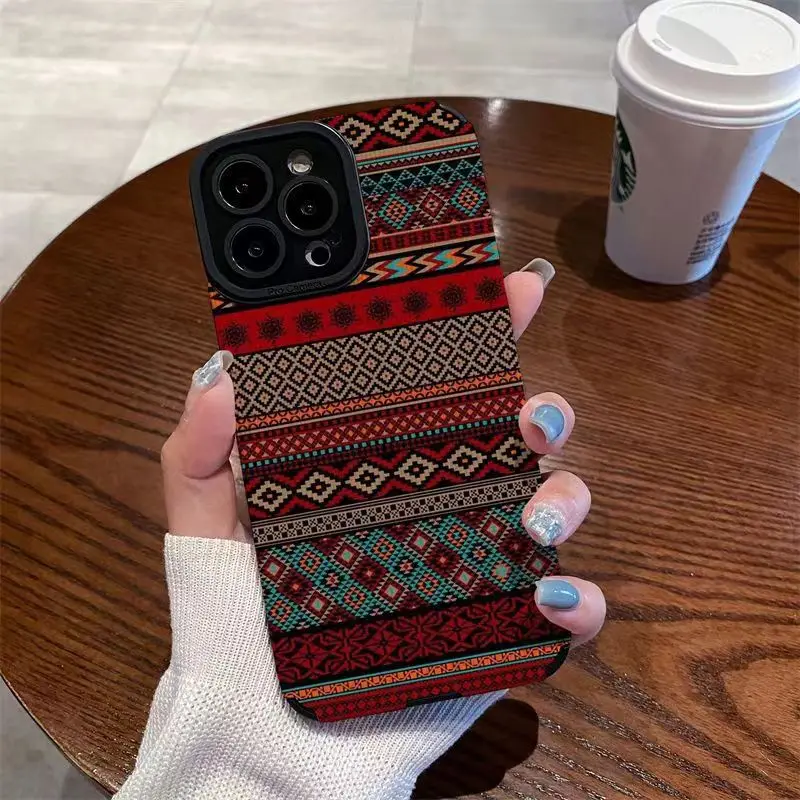 Vintage Burlap Pattern Phone Case For iPhone 14 13 12 11 Pro Max X XR XS 7 8Plus Colorrful Camera Protection Silicone Cover Case