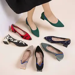 Large women's high-heeled shoes Fashion pointy beautiful pattern square toe shoes Heel rubber anti-skid shoes New 2023