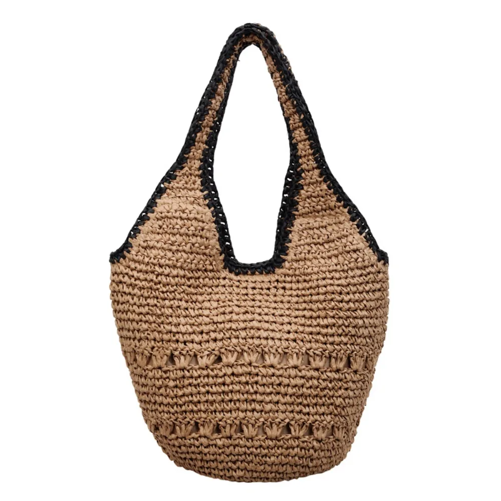 

Sweet Large Capacity Straw Bag Fashion Handmade Weave Tote Bag Simple Effortless Style Grass Woven Bag Girls