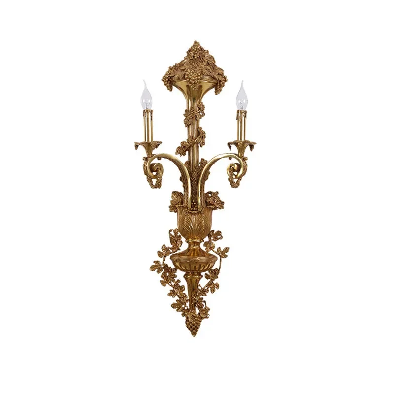 French Style Copper Wall Lamp Living Room Villa Luxury Hotel Club Double Head Brass Lights