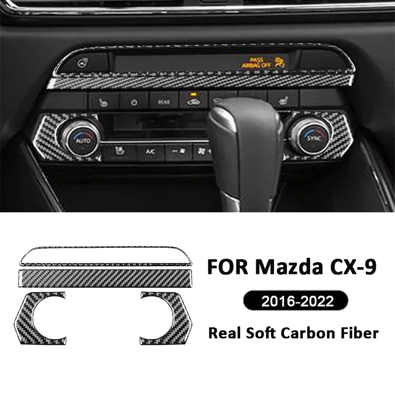 

For Mazda CX-9 2016-2022 Carbon Fiber Car Center Console Air Conditioning Control Panel Button Trim Frame Kit Decoration Sticker