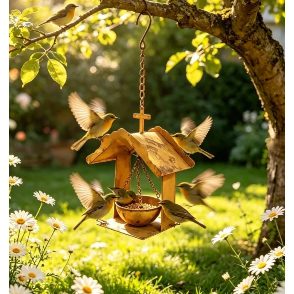 Outdoor Rustic Iron Bird Feeder in For cross Shape for Garden Patio Yard Hanging Birdhouse Decor and Functionality