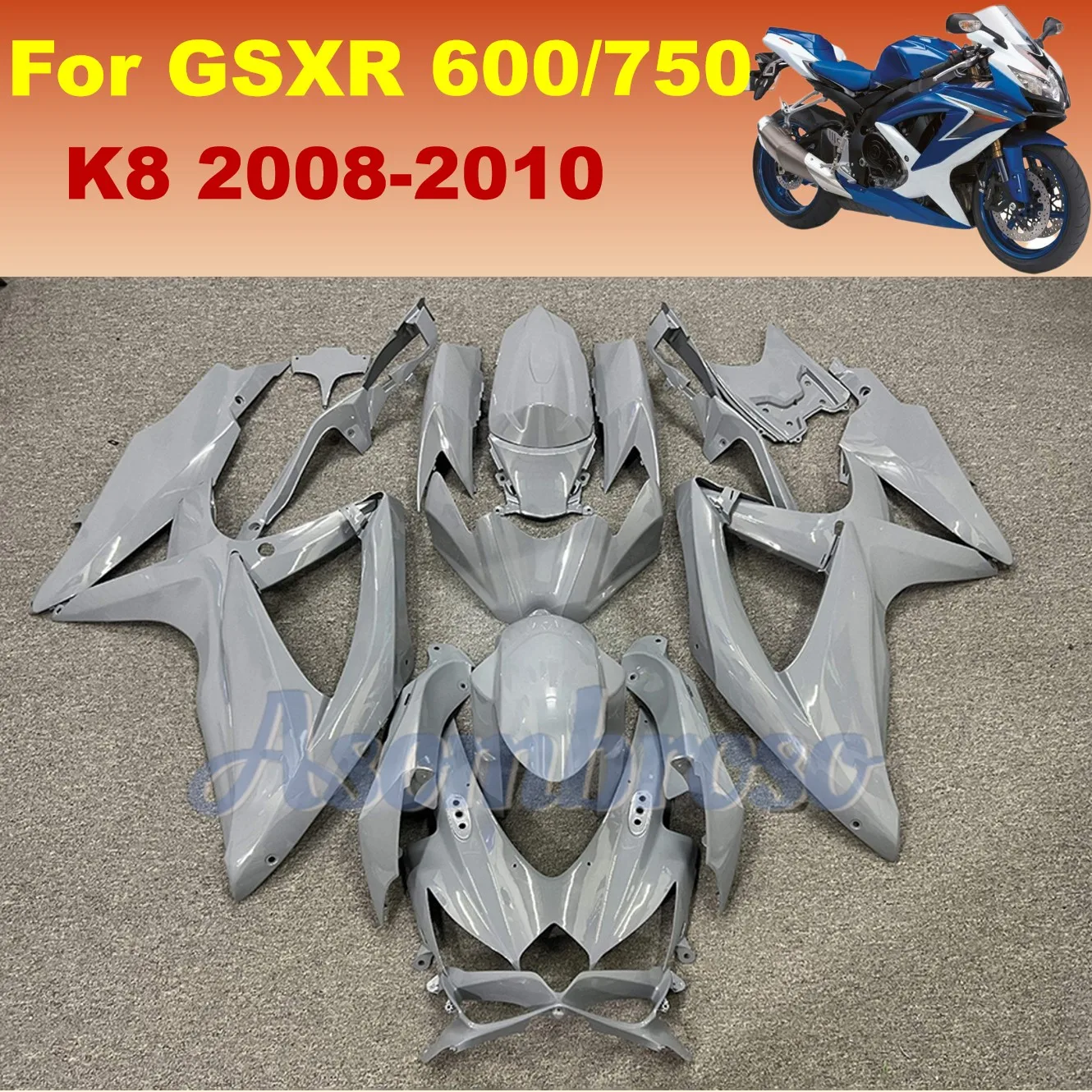 

GSXR 600 Nardo серый комплект обтекателей, пластиковый комплект кузова для SUZUKI 2008 2009 2010 GSXR 750 K8 GSXR750, аксессуары для литьевого кузова