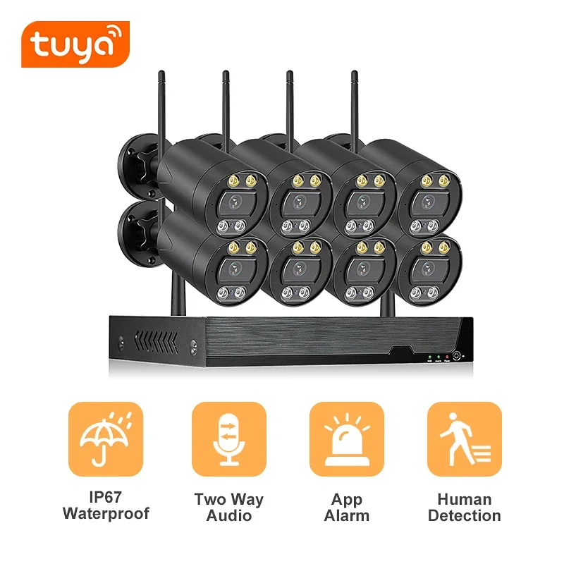 Home Surveillance Cctv Wireless System 4ch 8ch Tuya Smart Wifi Nvr Kit Outdoor 3MP Wireless Security c a mera System