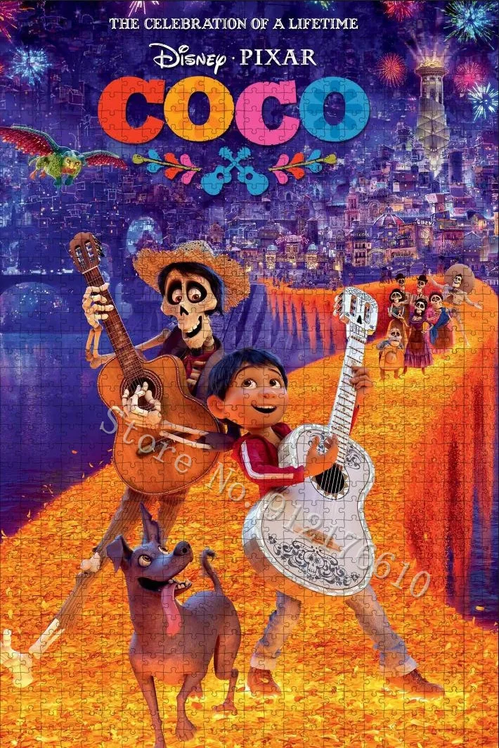 Disney Cartoon Movies Coco Jigsaw Puzzle 300/500/1000 Pcs Paper Paper for Adult Children Casual Educational Family Gaming Toys